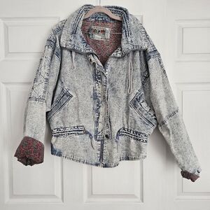 Acid Wash Denim Jacket with Red Accents EAST WEST 80s vintage